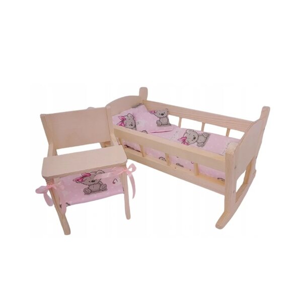 Kinderbett aus Holz mit 4-teiligem Set aus antiallergischer Bettwäsche und umwandelbarer Krippe