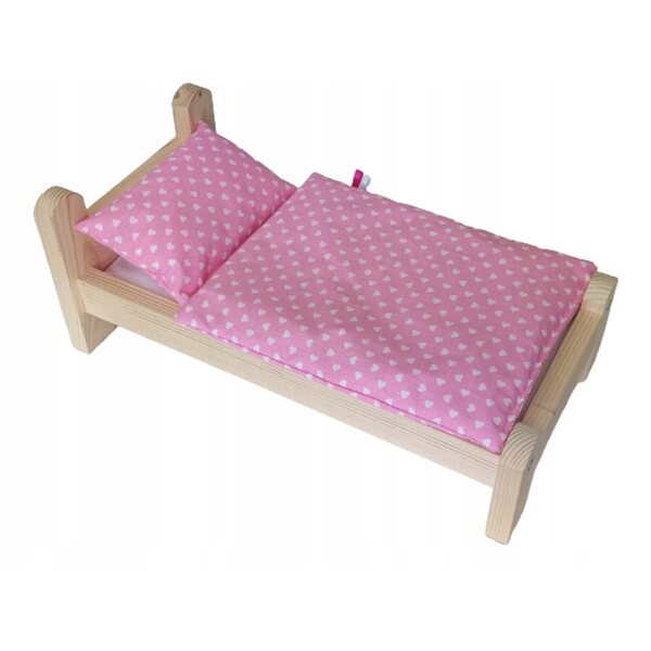 Lettino in legno per bambole con biancheria in cotone - set completo