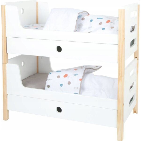 Etagenbett aus Holz für Puppen mit Decken und Kommode 50x28x48 cm