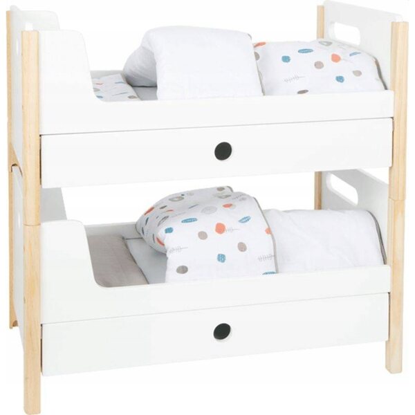 Letto a castello in legno per bambole con coperte e cassettiera 50x28x48 cm