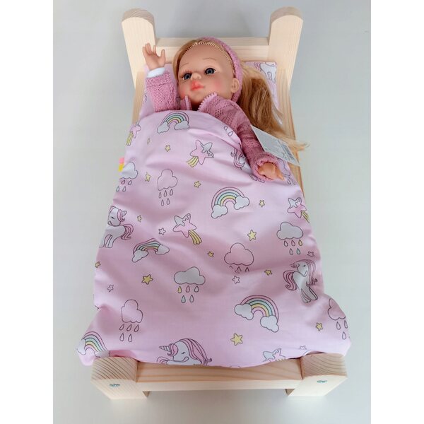 Letto in Legno per Bambole con Set Letto 3 Pezzi - Materiali Sicuri e Montaggio Facile