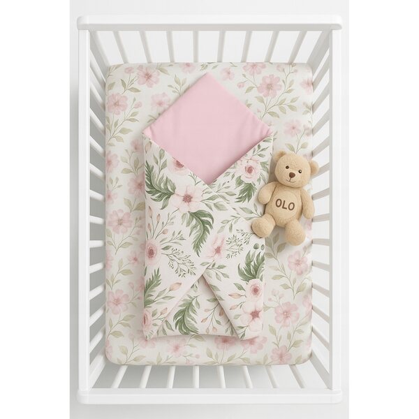 Becik für Puppe 40–48 cm mit Riemenverschluss. Rosa Gardenie-Motiv