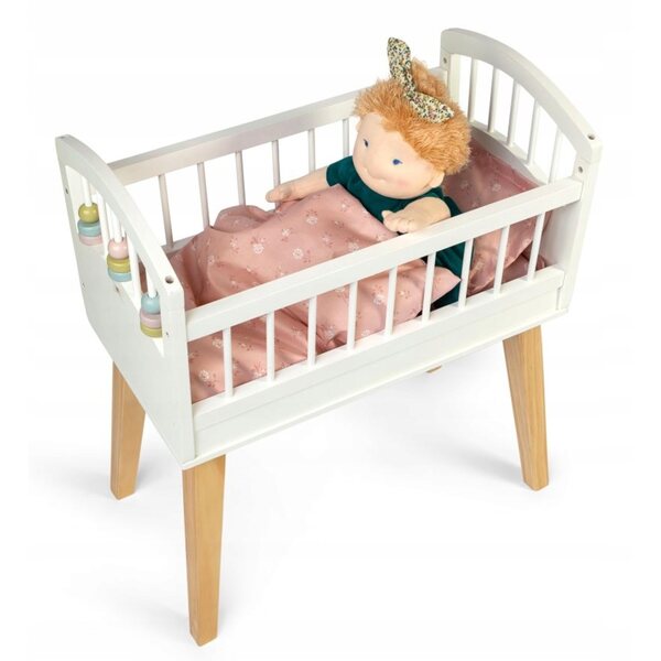 Puppenbett aus Holz im skandinavischen Stil mit Pastellverzierungen von Astrup