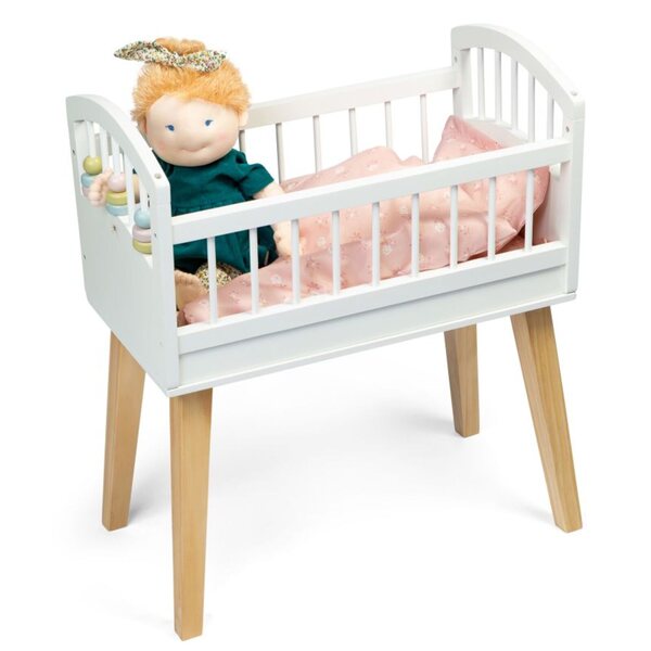 Puppenbett aus Holz im skandinavischen Stil mit Pastellverzierungen von Astrup
