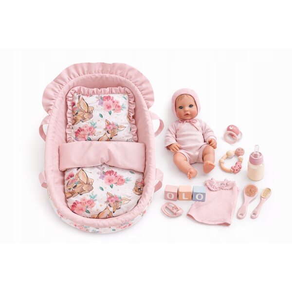 Gondolka mit komplettem Bett für Puppen 30–35 cm – handgefertigt, zertifizierte Baumwolle