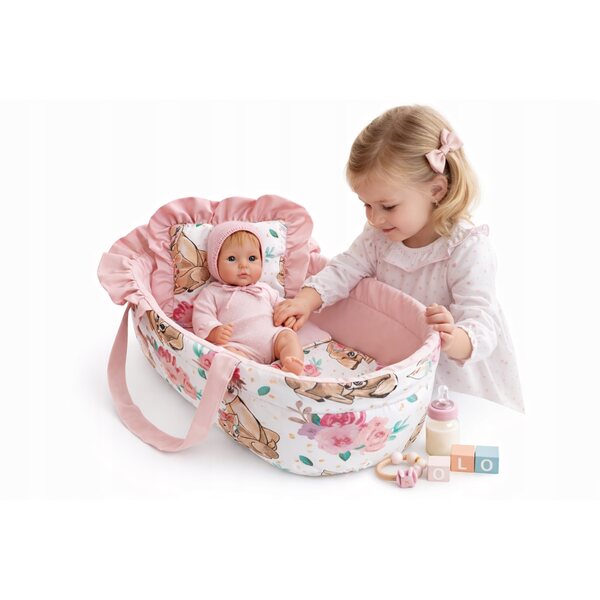 Gondolka mit komplettem Bett für Puppen 30–35 cm – handgefertigt, zertifizierte Baumwolle