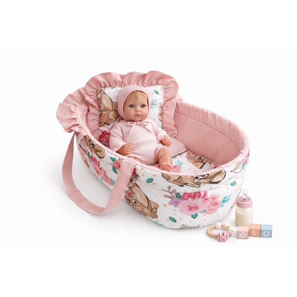 Gondolka mit komplettem Bett für Puppen 30–35 cm – handgefertigt, zertifizierte Baumwolle
