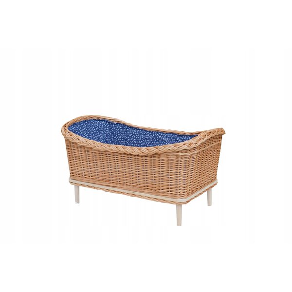 Lettino in Vimini Naturale per Bambole con Tessuto Blu - Wicker Village