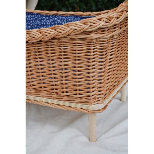 Lettino in Vimini Naturale per Bambole con Tessuto Blu - Wicker Village