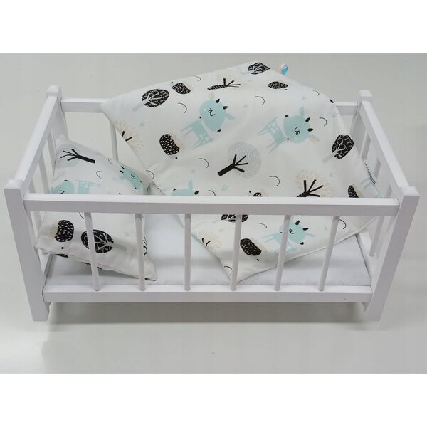 Letto in Legno Bianco per Bambole con Completo Piumone in Cotone 3 Pezzi