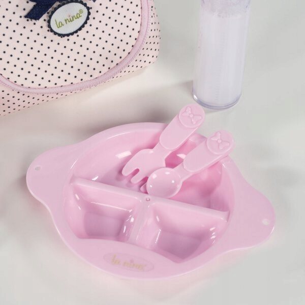 La Nina Torba con Accessori per Alimentazione Bambole Charlotte 65031 Rosa con Pois