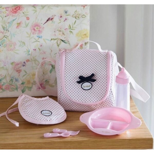 La Nina Torba con Accessori per Alimentazione Bambole Charlotte 65031 Rosa con Pois