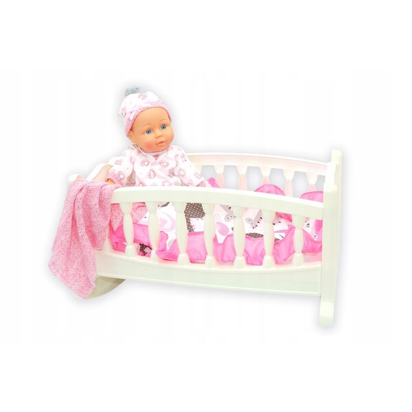 Wiege für Bolo-Puppen mit Decken und Kissen, weiß, 46x32x24,5 cm