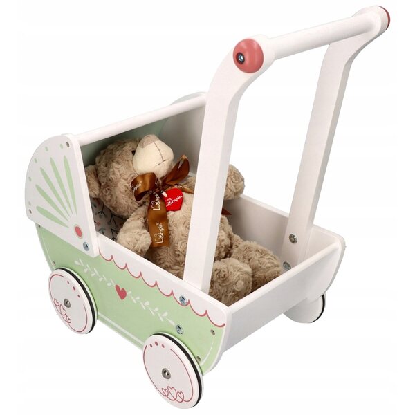Pastellgrüner Puppenwagen aus dunklem Holz ab 18 Monaten von Adam Toys