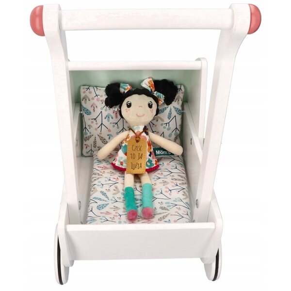 Pastellgrüner Puppenwagen aus dunklem Holz ab 18 Monaten von Adam Toys