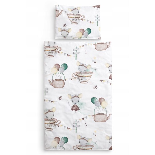 Komplettes Puppenbettwäsche-Set mit „Sweet Mouse“-Muster aus weicher Baumwolle