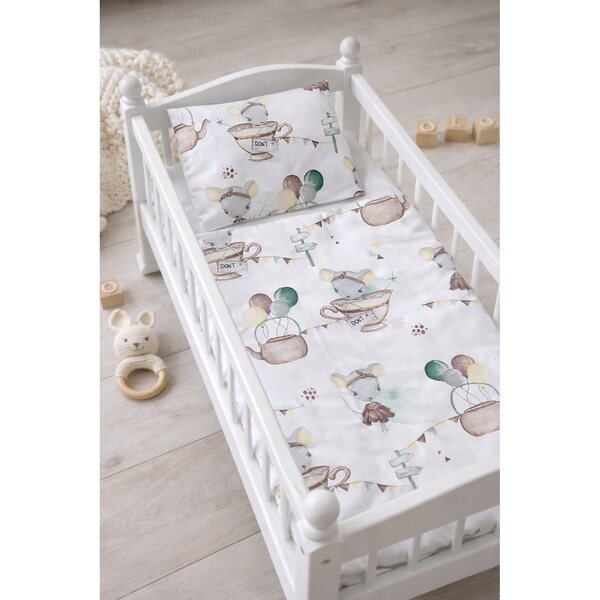 Komplettes Puppenbettwäsche-Set mit „Sweet Mouse“-Muster aus weicher Baumwolle