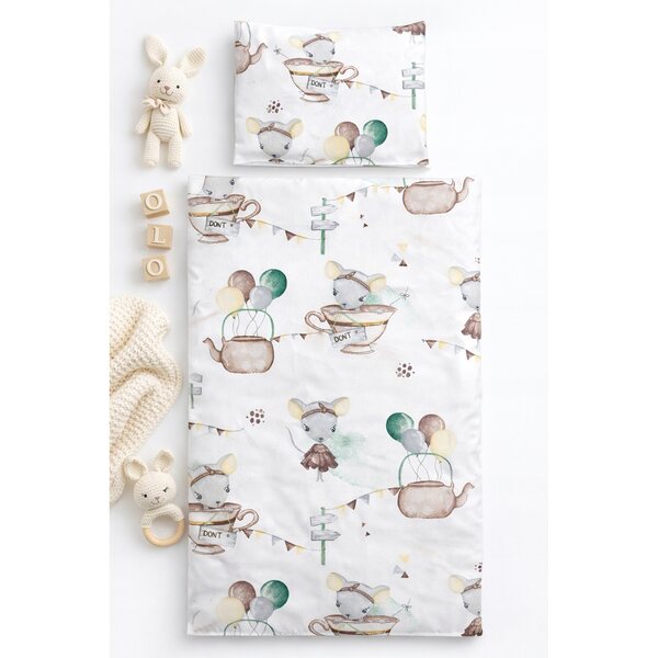 Komplettes Puppenbettwäsche-Set mit „Sweet Mouse“-Muster aus weicher Baumwolle