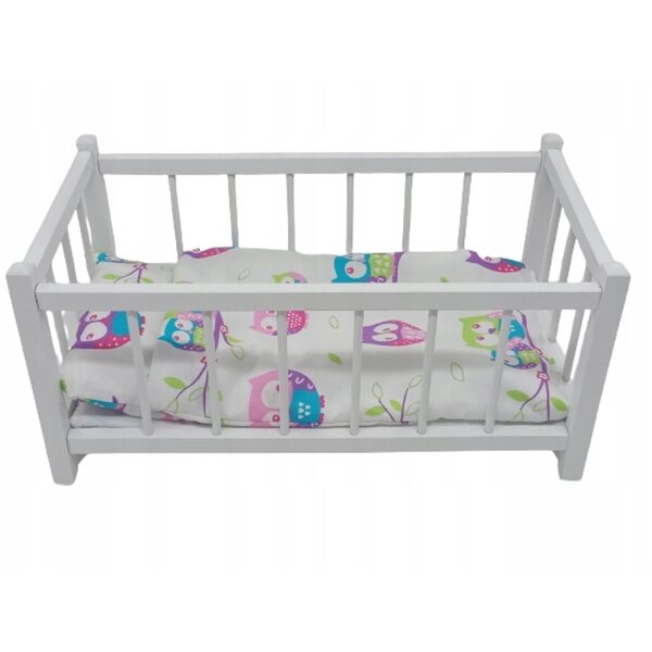 Lettino in legno bianco per bambole con set biancheria e materasso 49x26,5 cm