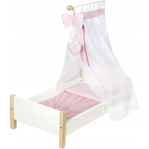 Letto per bambole Roba in legno con baldacchino e biancheria Scarlett