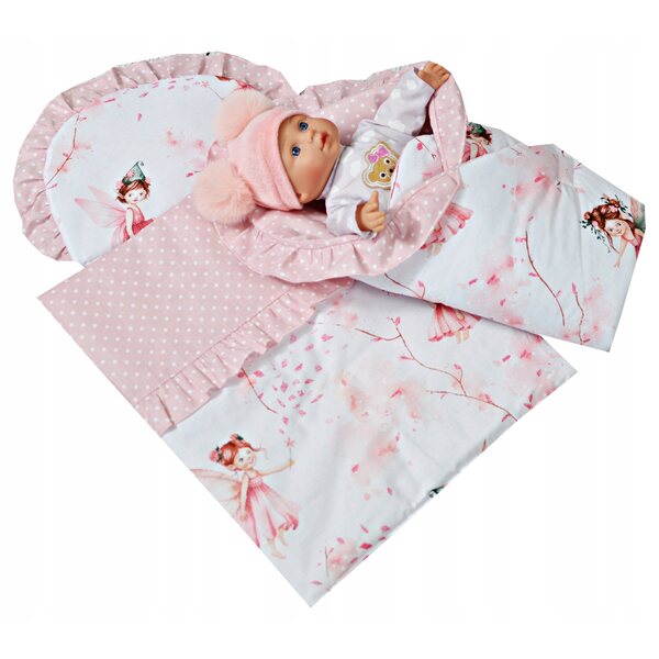 Komplettes Puppenbett mit Bettbezug, Kissen und Schlafsack aus 100 % Baumwolle