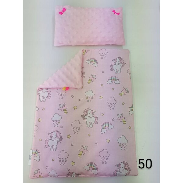 Lettino in legno bianco per bambole con set completo di biancheria in cotone e minky