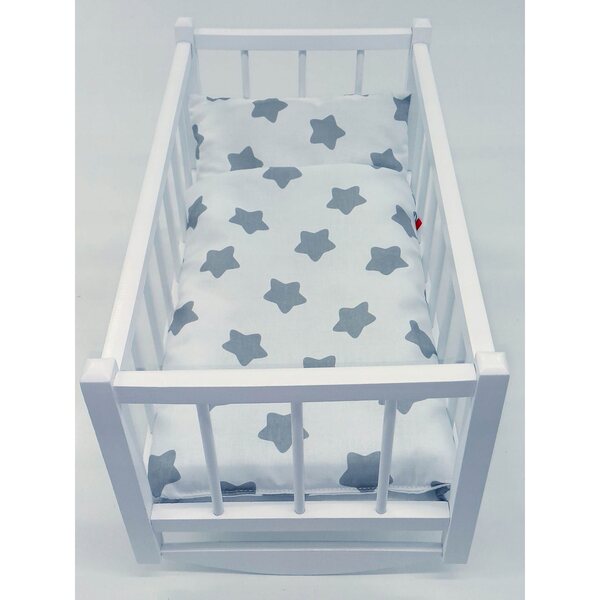 Culla per bambole bianca in legno con set piumino 3 pezzi double-face