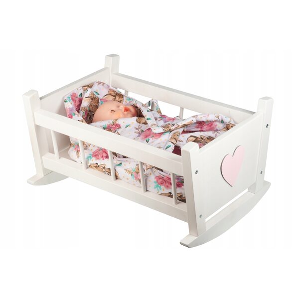 Holzwiege für Puppen mit Puppenhalter und Baumwolldecke – handgefertigt