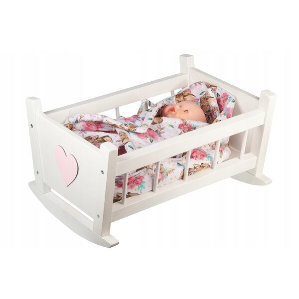 Holzwiege für Puppen mit Puppenhalter und Baumwolldecke – handgefertigt