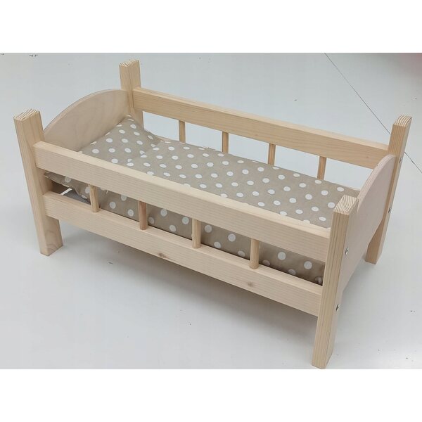 Großes Holzbett für Puppen mit 3-teiligem Baumwoll-Bettwäscheset