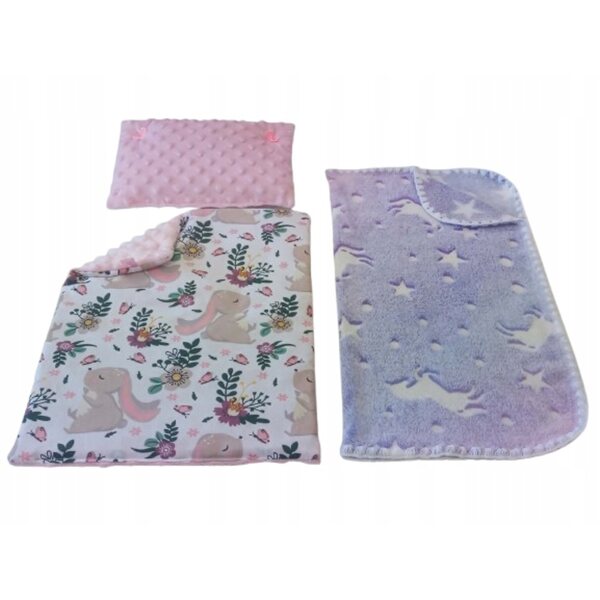 Bettwäsche- und Deckenset für Puppen mit weichem und farbenfrohem Design