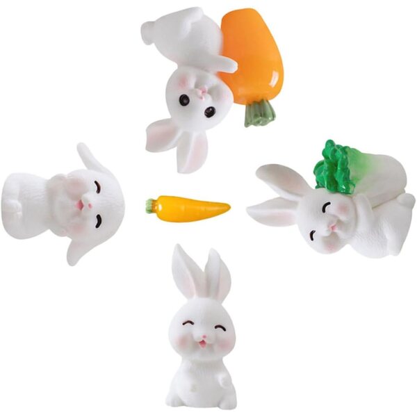 Set 5 Mini Statuette Conigli in Resina per Decorazioni Casa e Giardino