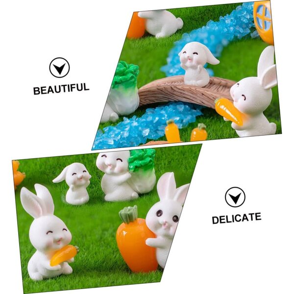 Set 5 Mini Statuette Conigli in Resina per Decorazioni Casa e Giardino