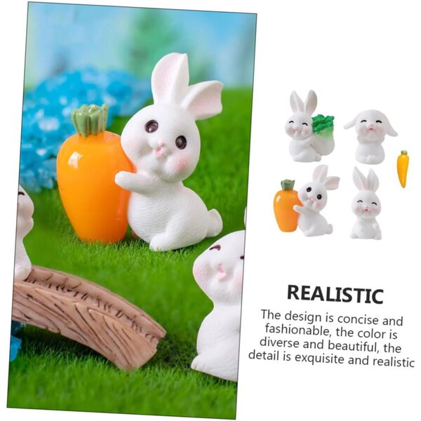 Set 5 Mini Statuette Conigli in Resina per Decorazioni Casa e Giardino