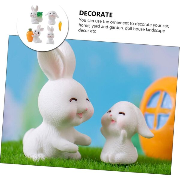Set 5 Mini Statuette Conigli in Resina per Decorazioni Casa e Giardino
