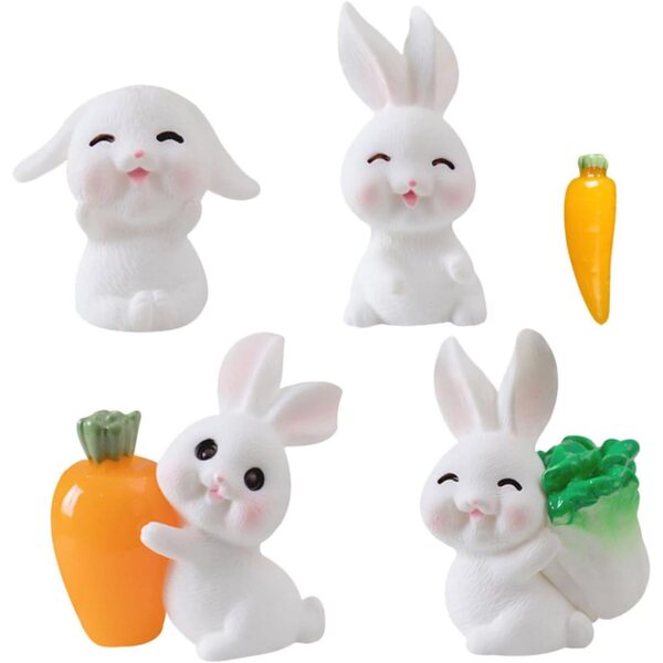 Set 5 Mini Statuette Conigli in Resina per Decorazioni Casa e Giardino
