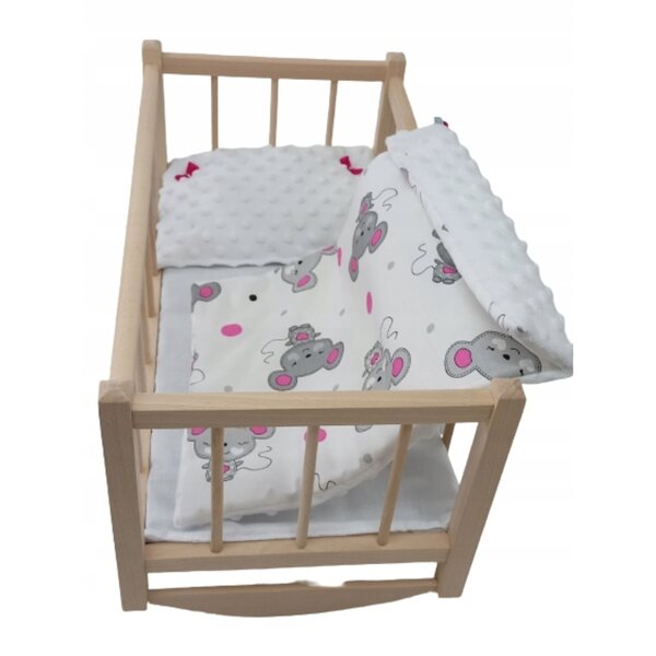Dondolo in Legno per Bambole con Biancheria da Letto in Cotone e Minky