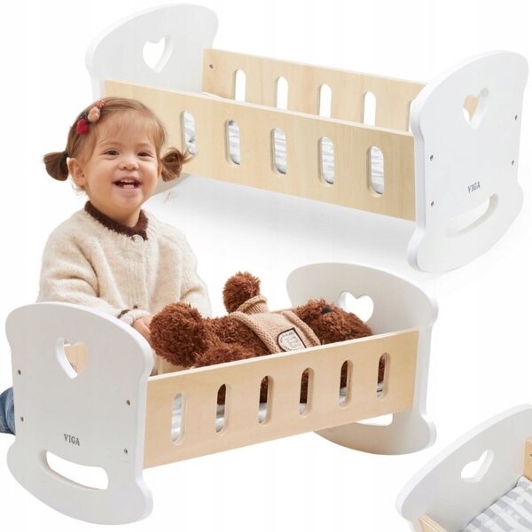 VIGA Holzwiege mit Herz – Kinderbett für Puppen ab 18 Monaten