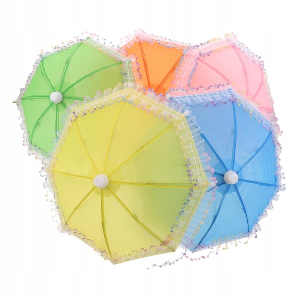 Dekorative Mini-Spitzenschirme für Puppen – Set mit 5 bunten Teilen