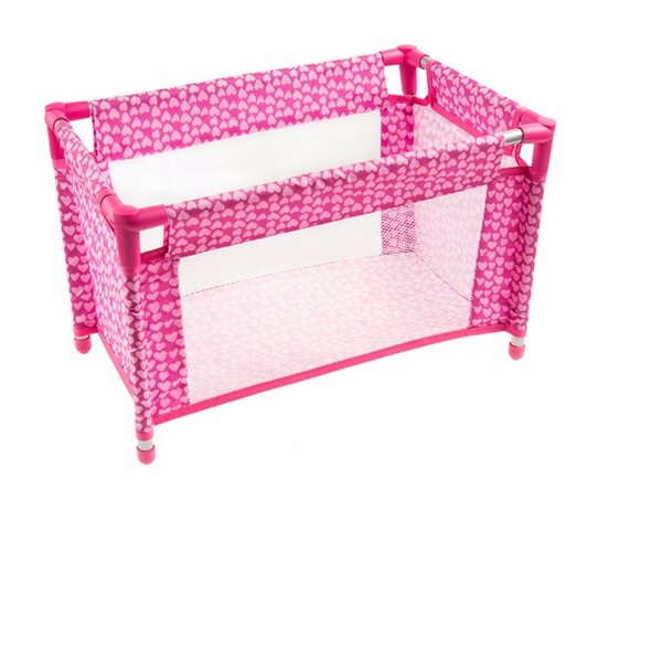 Großes Metallbett 53 cm für Puppen mit Herzmuster, ohne Bettwäsche