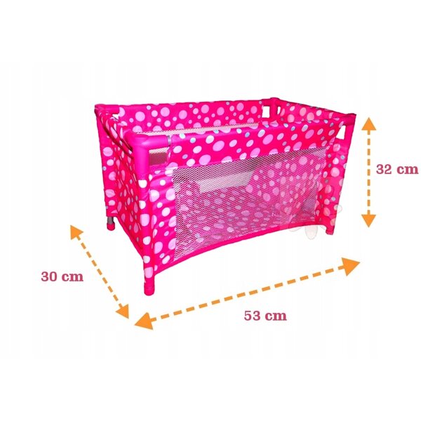 Großes Metallbett 53 cm für Puppen mit Herzmuster, ohne Bettwäsche
