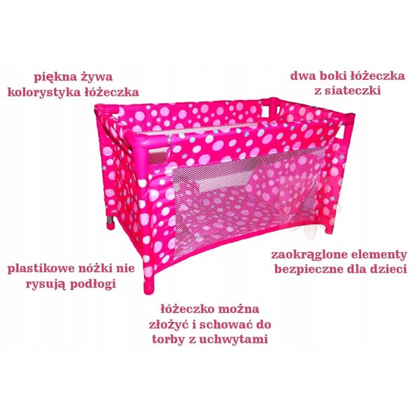 Großes Metallbett 53 cm für Puppen mit Herzmuster, ohne Bettwäsche