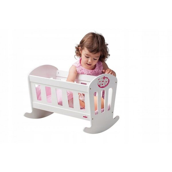 Woody Dondolo in Legno Bianco con Set Completo di Biancheria per Bambole