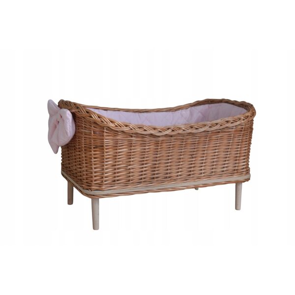 Letto in Vimini per Bambole con Materasso e Biancheria Naturale, Larghezza 35 cm