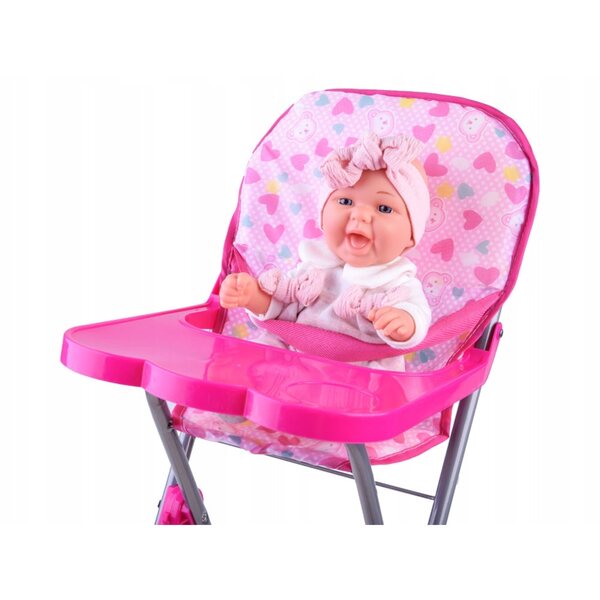 Set 5 in 1 per bambole con lettino, passeggino e seggiolone rosa Jokomisiada