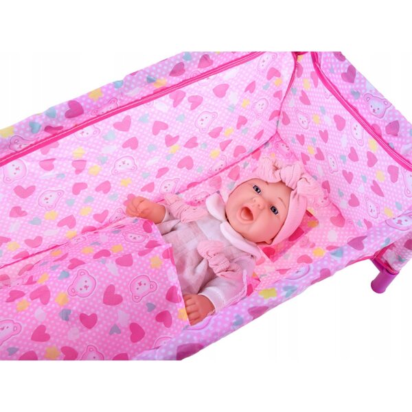 Set 5 in 1 per bambole con lettino, passeggino e seggiolone rosa Jokomisiada