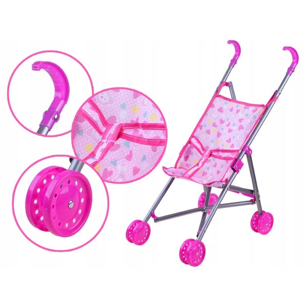 Set 5 in 1 per bambole con lettino, passeggino e seggiolone rosa Jokomisiada