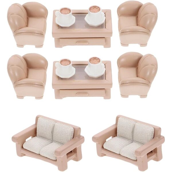 Lot de 2 miniatures de canapé et table basse en résine pour décoration miniature