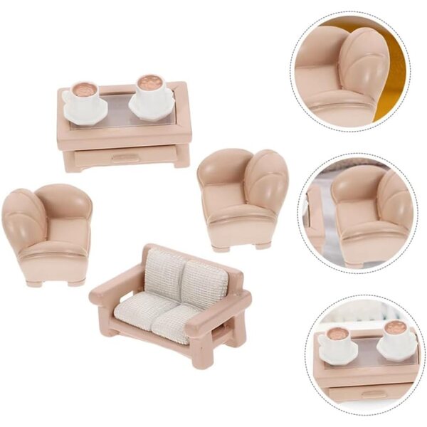 Lot de 2 miniatures de canapé et table basse en résine pour décoration miniature