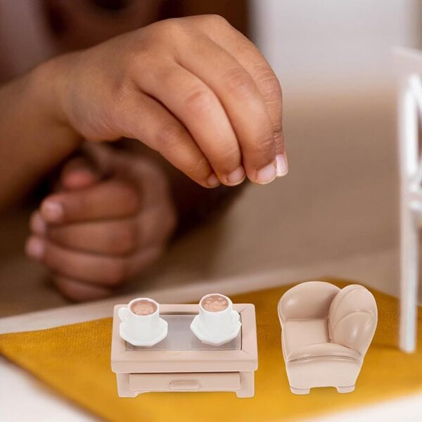 Lot de 2 miniatures de canapé et table basse en résine pour décoration miniature